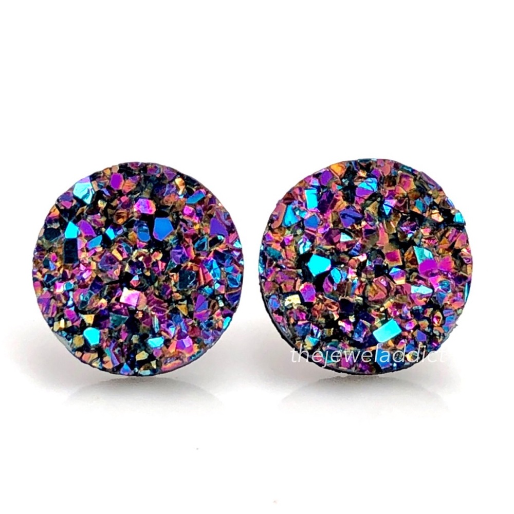 3 for 15🎀metallic magenta Rainbow Faux Druzy Stud